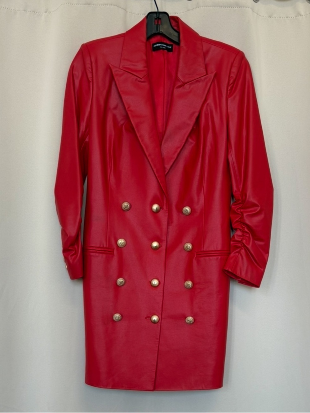 Generation Love Classic Red Triple Button Vegan Leather Coat-Dress, Upcycled
